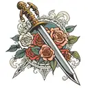 sword and roses tattoo design idea