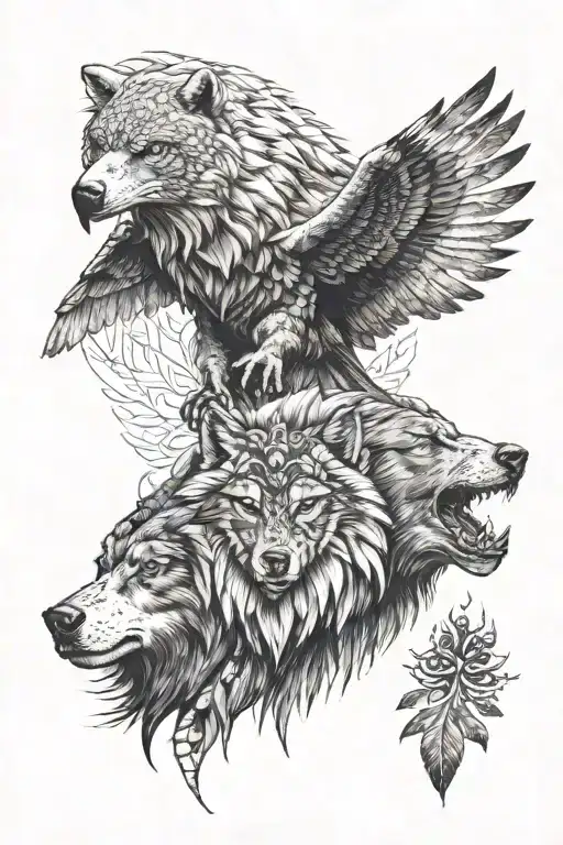 shaman wolf bear eagle tattoo design idea