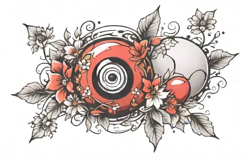 pokeball surrounded by flowers tattoo design idea