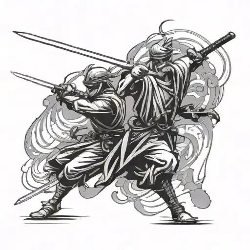 three swordsman fighting stick figures  tattoo design idea
