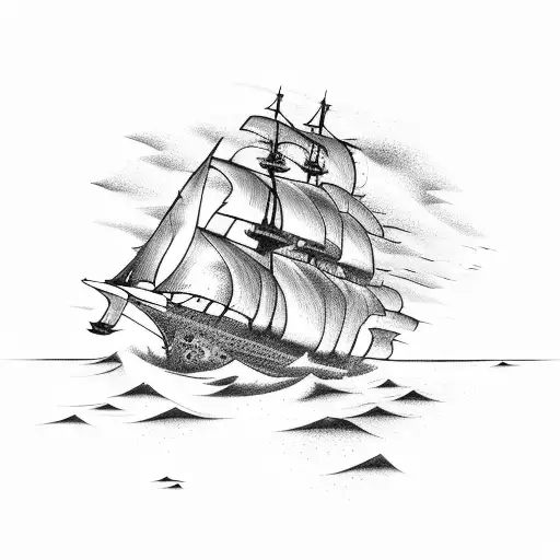 Man ship sailing on furious sea under  tattoo design idea