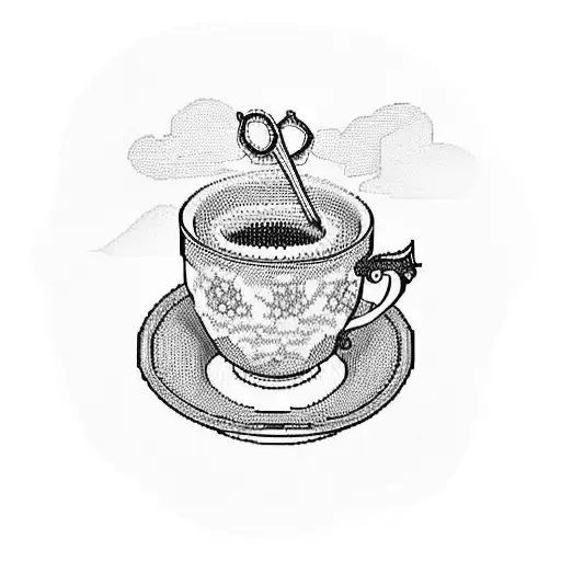 A creative design combining elements of your grandmother's favorite things, such as a teacup, knitting needles, and a book, in a blackwork style for a modern and unique tattoo tattoo design idea