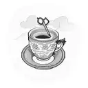 A creative design combining elements of your grandmother's favorite things, such as a teacup, knitting needles, and a book, in a blackwork style for a modern and unique tattoo tattoo design idea