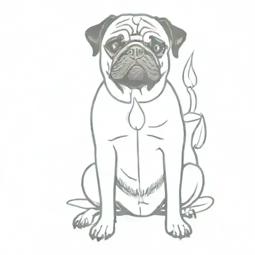 pug with candle burning tattoo design idea