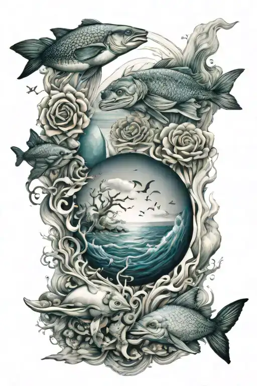 ocean theme sleeve tattoo design idea