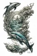 ocean theme sleeve tattoo design idea