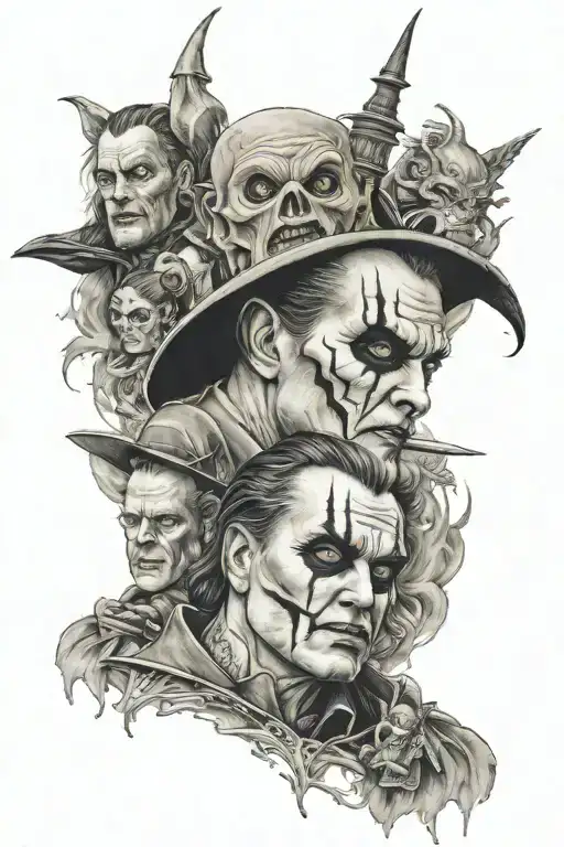 full back tattoo using horror movie villains tattoo design idea
