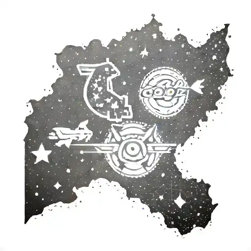 A constellation of pokemon characters forming the shape of the Culver's logo, with a subtle nod to Wisconsin landmarks tattoo design idea