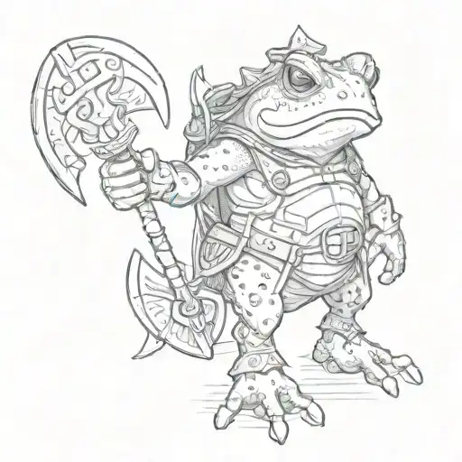 toad with armour and axe stand up tattoo design idea
