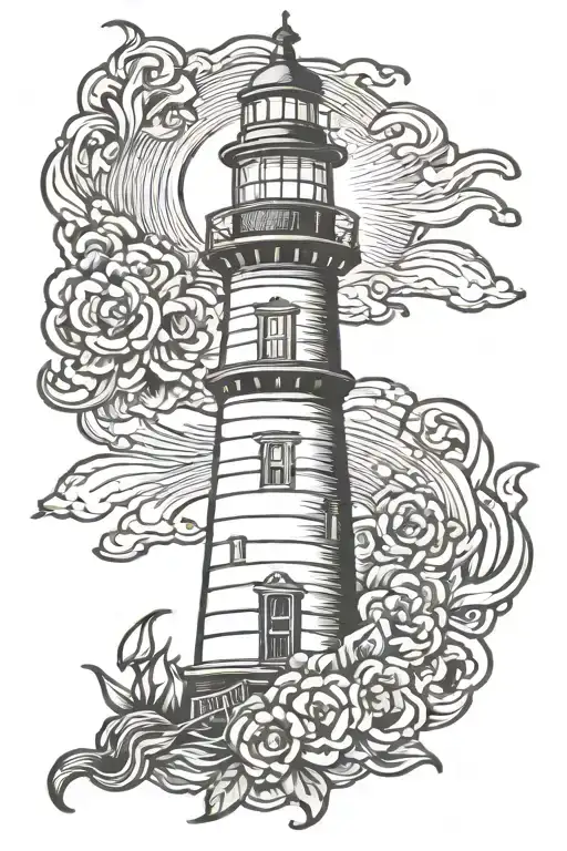 lighthouse, fire, crochet tattoo design idea