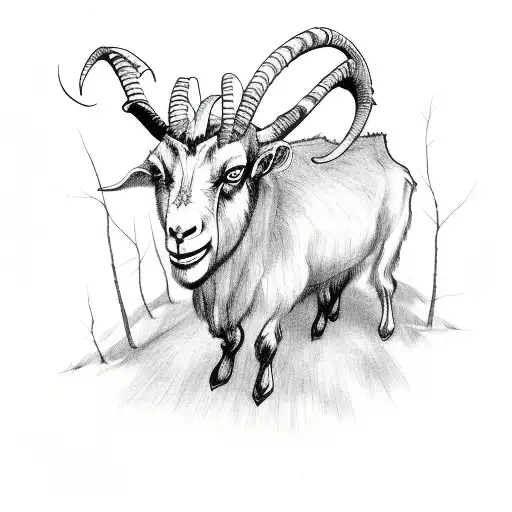 A demonic goat surrounded by dark, twisted trees tattoo design idea