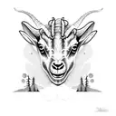 A demonic goat surrounded by dark, twisted trees tattoo design idea