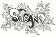 The word "Susan" with a cloud shaded background  tattoo design idea