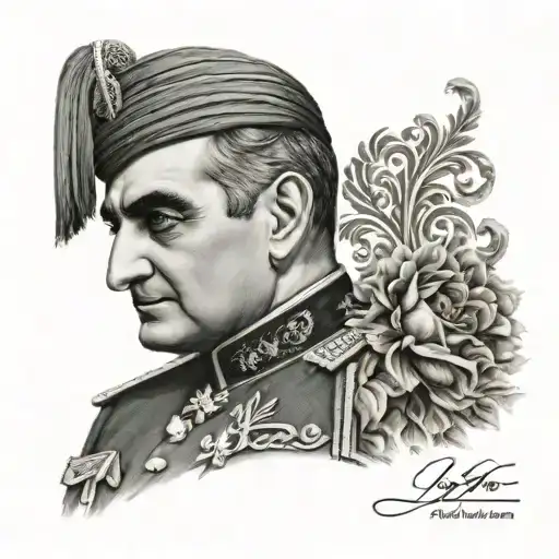 portrait of reza shah pahlavi king of iran whit a persian nastaliq caligraphy of - سردار سپه-  tattoo design idea