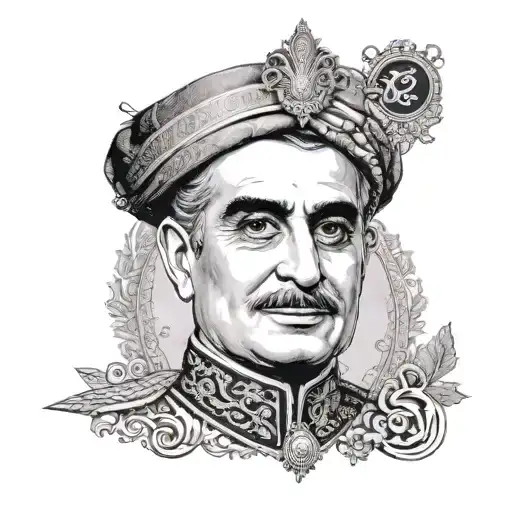 portrait of reza shah pahlavi king of iran whit a persian nastaliq caligraphy of - سردار سپه-  tattoo design idea