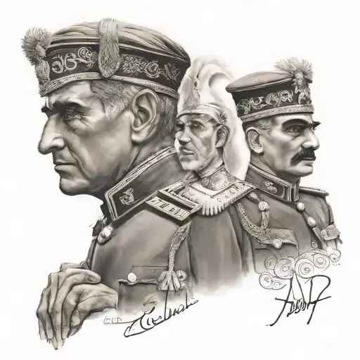 portrait of reza shah pahlavi king of iran whit a persian nastaliq caligraphy of - سردار سپه-  tattoo design idea