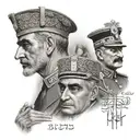 portrait of reza shah pahlavi king of iran whit a persian nastaliq caligraphy of - سردار سپه-  tattoo design idea