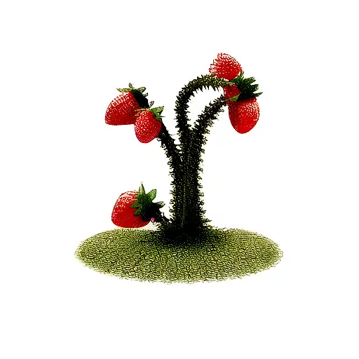 strawberry vines tiny-flowering leaves line tattoo design idea