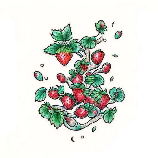 strawberry vines tiny-flowering leaves line tattoo design idea