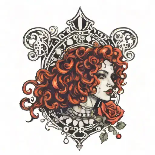 girl with curly red hair in jester outfit  tattoo design idea