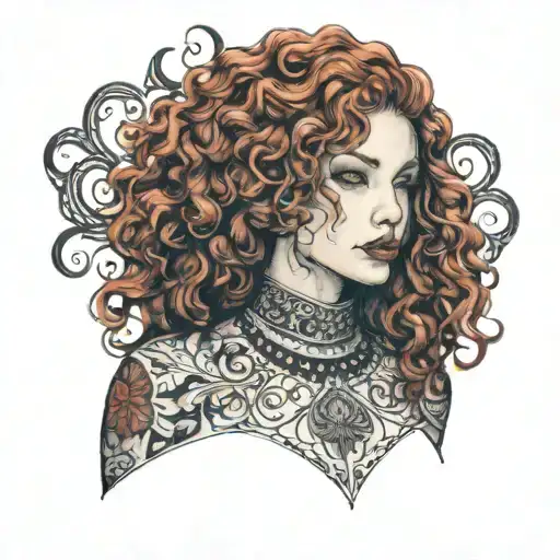 girl with curly red hair wearing lace  tattoo design idea