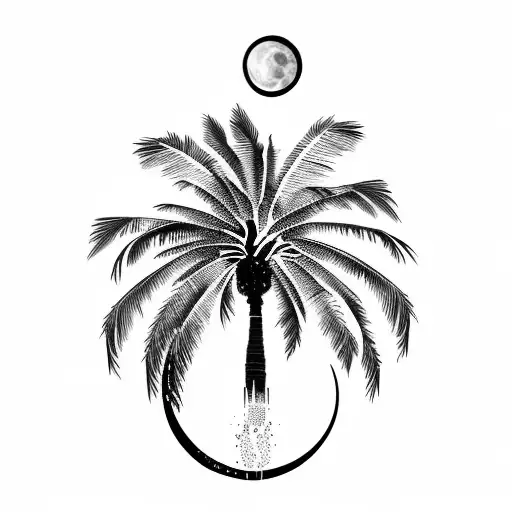 palm tree and moon tattoo design idea