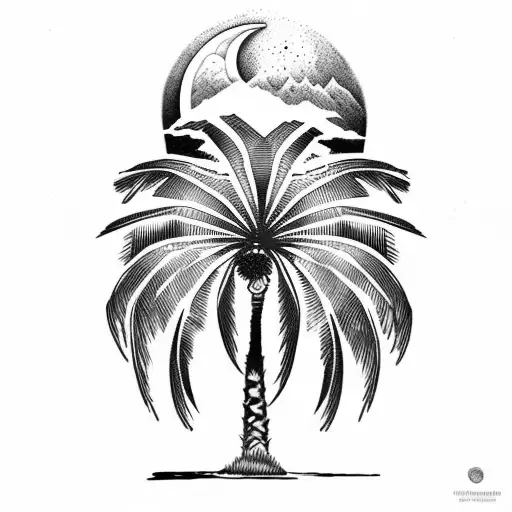 palm tree and moon tattoo design idea