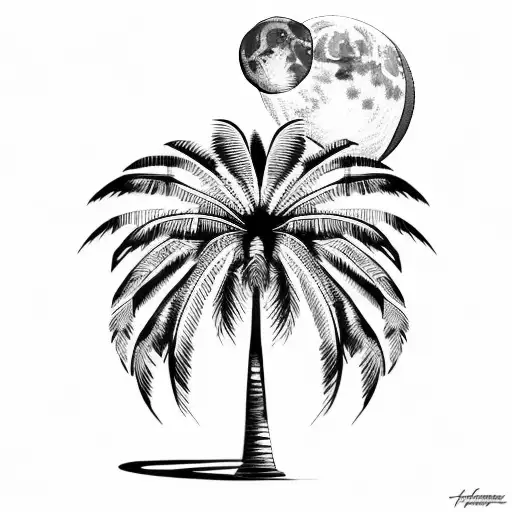 palm tree and moon tattoo design idea