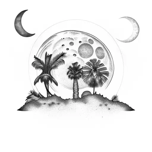palm tree and moon tattoo design idea
