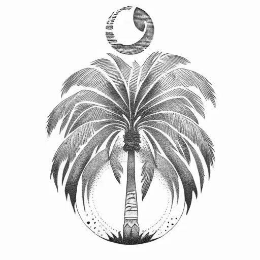 palm tree and moon tattoo design idea