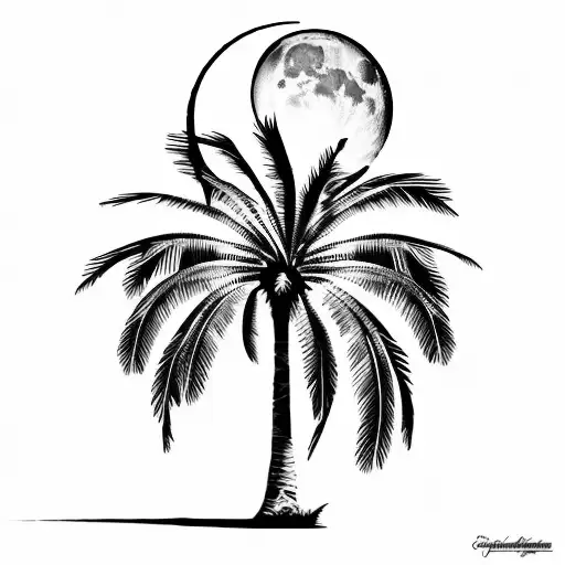 palm tree and moon tattoo design idea