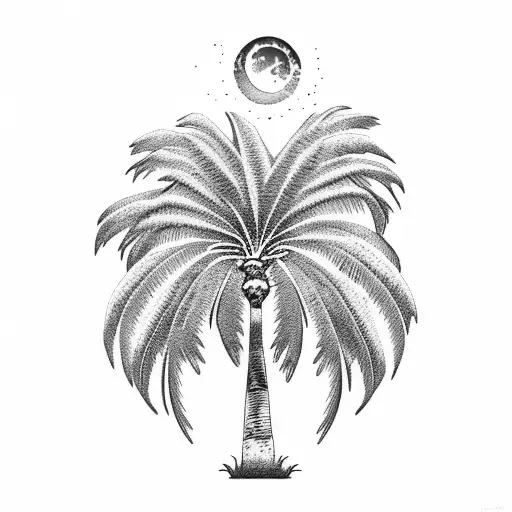 palm tree and moon tattoo design idea