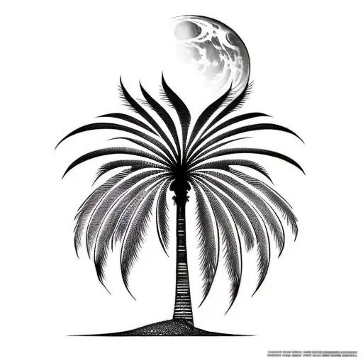 palm tree and moon tattoo design idea