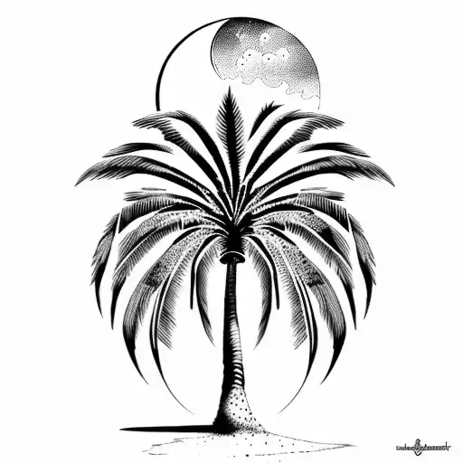 palm tree and moon tattoo design idea