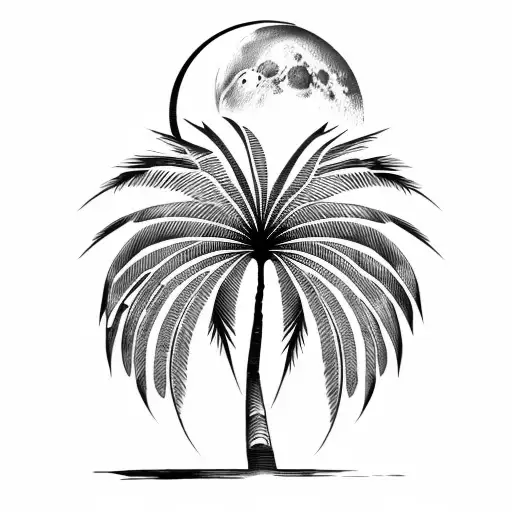 palm tree and moon tattoo design idea
