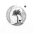 palm tree and moon tattoo design idea