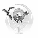 palm tree and moon tattoo design idea