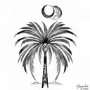 palm tree and moon tattoo design idea