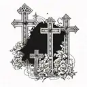 3 crosses with 3.1.06 in roman numerals underneath tattoo design idea