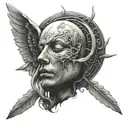 angle with no face with sun moon tattoo design idea