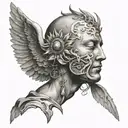 angle with no face with sun moon tattoo design idea