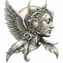 angle with no face with sun moon tattoo design idea