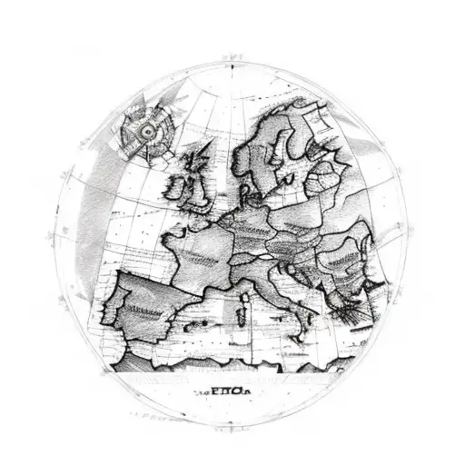 A sketch-style tattoo of a film reel transforming into a map of Europe tattoo design idea