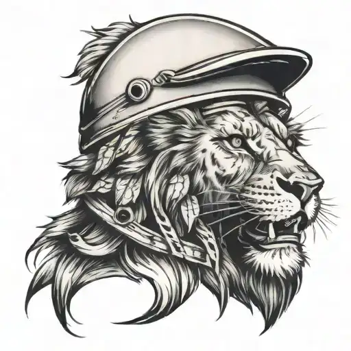 lion wearing hockey helmet tattoo design idea