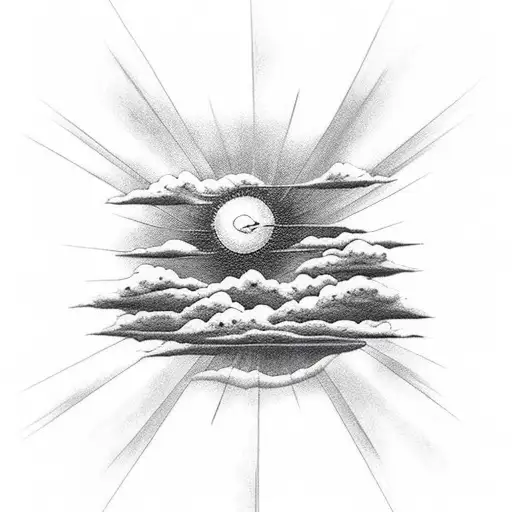 clouds with texts and sun beam tattoo design idea