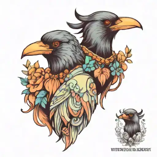 two crow haired girls in pastel suits tattoo design idea