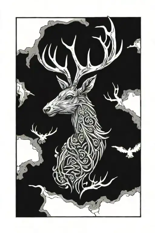quen sign from wither in the center. elk horns around it. tattoo design idea