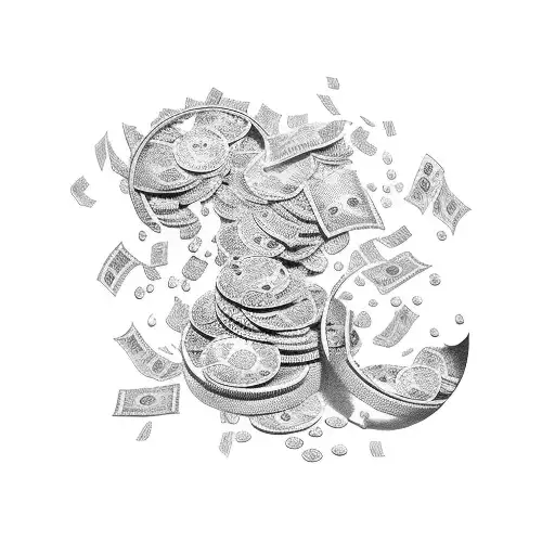 falling money from the earth tattoo design idea