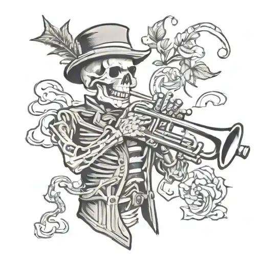 skeleton moriachi musician trumpet tattoo scetch tattoo design idea