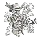 skeleton moriachi musician trumpet tattoo scetch tattoo design idea